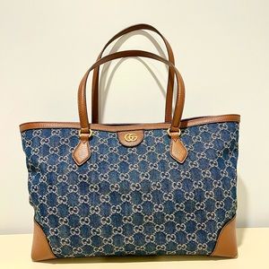 Gucci Denim Medium Ophidia GG Monogram Tote